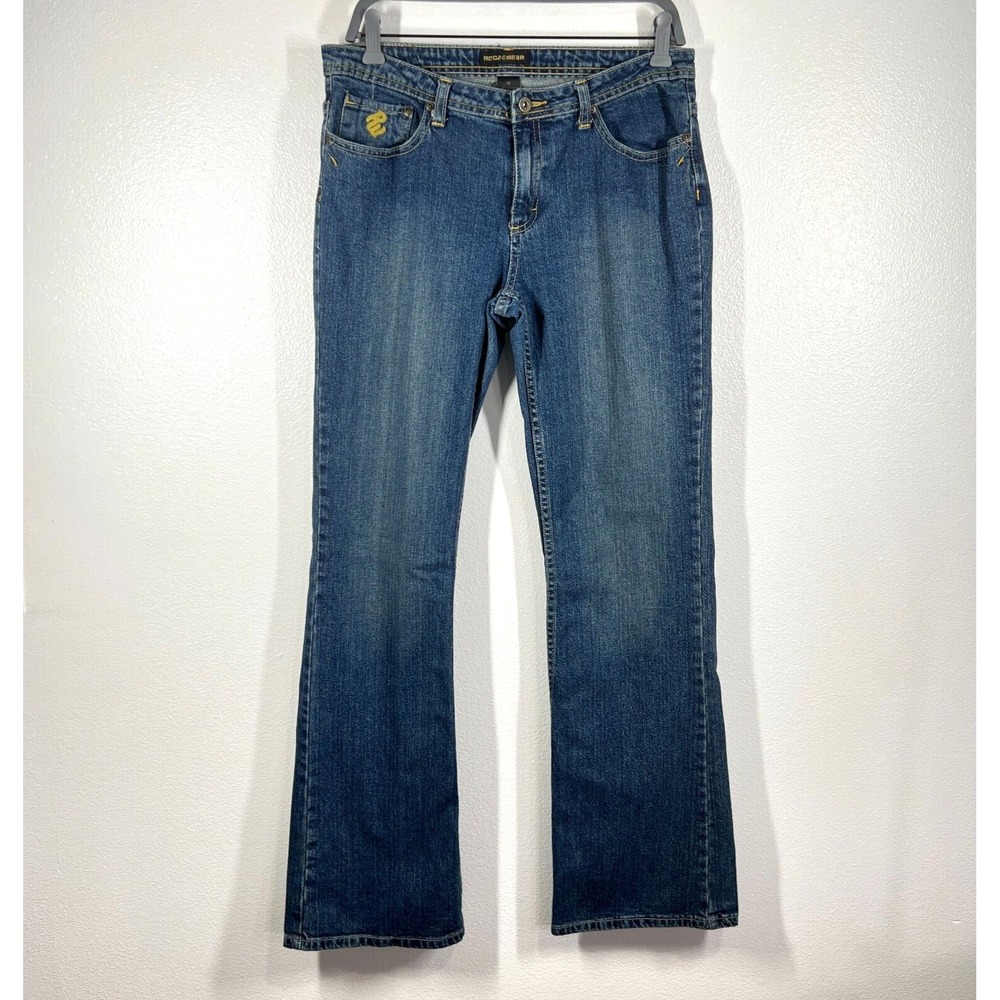 RocaWear Jeans Womens 13 Bootcut Zipper Pockets Flare Wide Red Logo Y2K Retro